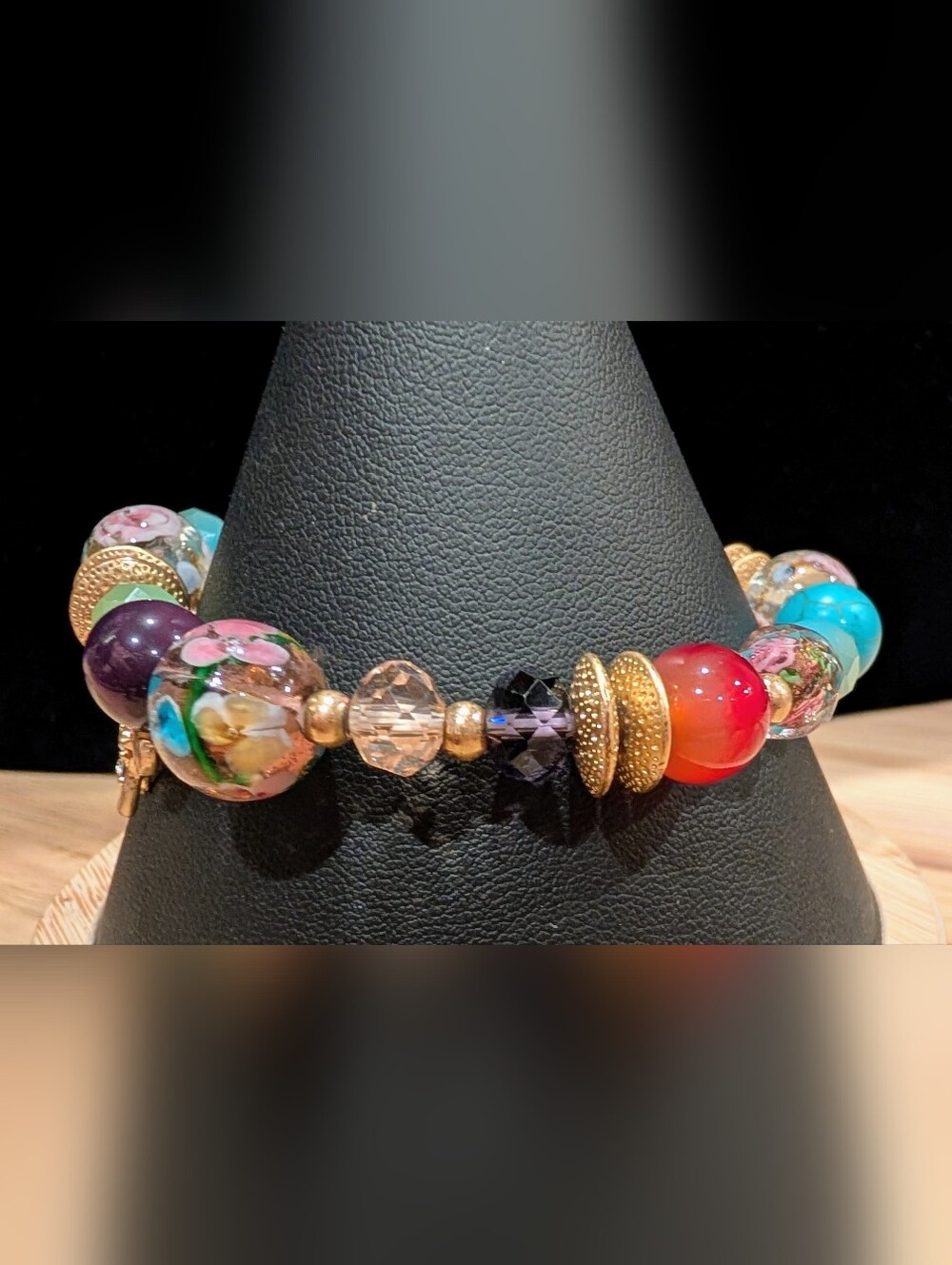 Fun Glass Bead Stretch Bracelet With Elephant Charm - Picture 3 of 6